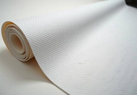 textured HDPE texture, patterned surface, rolled up, photorealistic, in an artist's studio, highly detailed, texture detail, panoramic view, off-white color, ambient lighting, shot with a 24-70mm zoom lens.