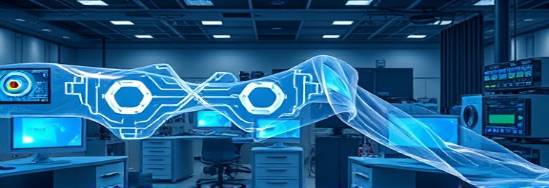 transparent hdpe sheets, supple, draped over equipment, photorealistic, electronics lab with monitors and circuit boards, highly detailed, minor transparency variations, 85mm lens, clear with a slight blue hue, high key lighting